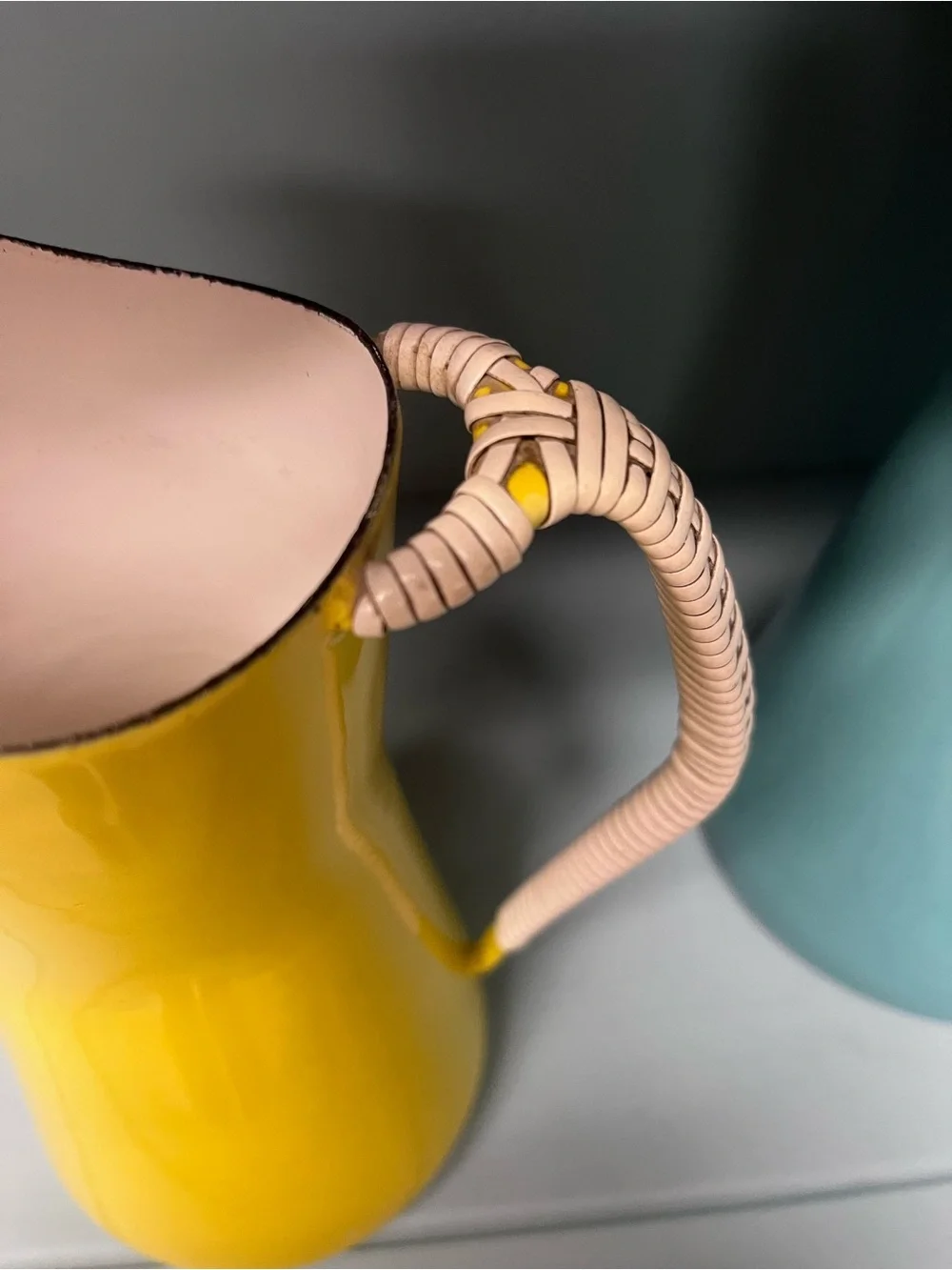 Jens Quistgaard Yellow Ceramic Pitcher with Wrapped Handle